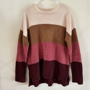 Maurices‎ Women's Super Soft Chenille Pink Striped Crew Neck Sweater Large